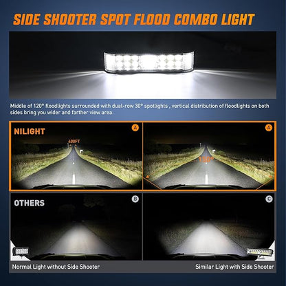 Nilight Side Shooter LED Light Bar 2PCS 6.5 Inch 60W Flood Spot Beam Combo Fog Driving Pods 16AWG 5Pin Rocker Switch Wiring Harness Kit for Truck ATV UTV Boat