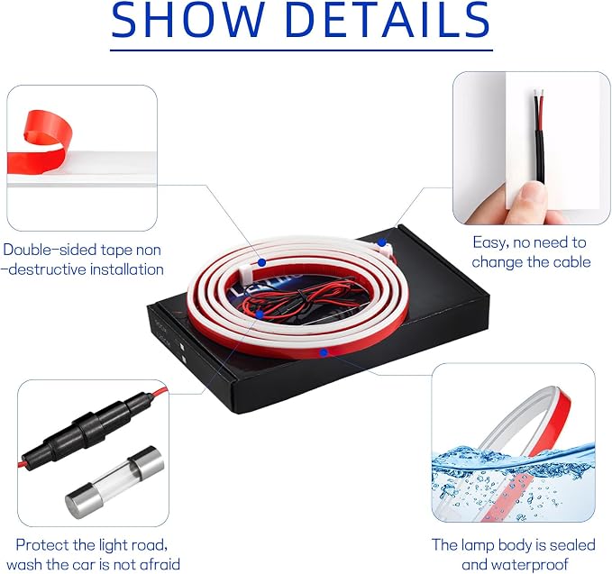 Car Hood Light Strip, 59 Inches Waterproof Flexible LED Strip, Dynamic Scan Start Up Car Daytime Running Lights, Universal Auto Exterior Decor Accessories for Most Vehicles (white, 59 Inches)