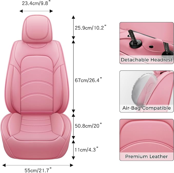 otoez Car Seat Covers Full Set, 5 Seats Waterproof Universal Leather Seat Cover for Cars, Front Rear Automotive Interior Protectors Full Coverage for Most Cars Sedens Trucks SUVs, Pink
