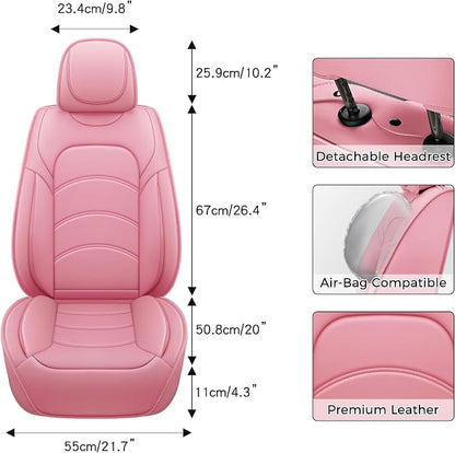 otoez Car Seat Covers Full Set, 5 Seats Waterproof Universal Leather Seat Cover for Cars, Front Rear Automotive Interior Protectors Full Coverage for Most Cars Sedens Trucks SUVs, Pink