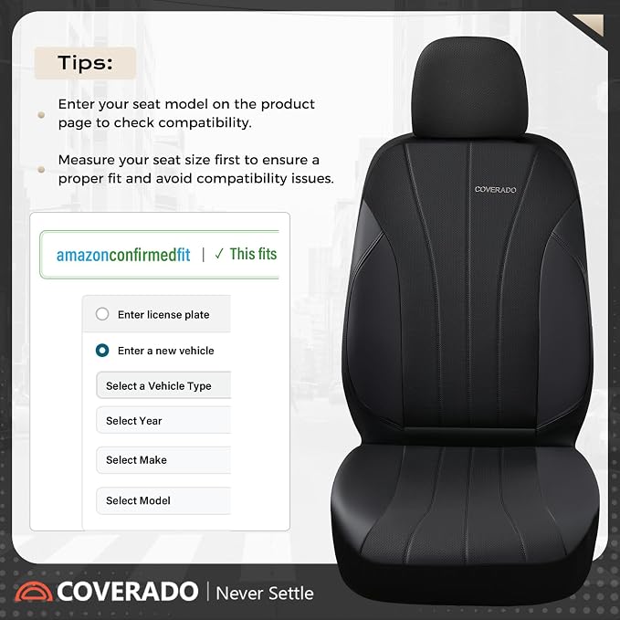 Coverado Car Seat Covers， 2 Front Seats Waterproof Nappa Leather Automotive Seat Protectors, Front Luxury Mesh Seat Covers, All-Weather Universal Fit for Most Cars SUVs, Trucks,Black