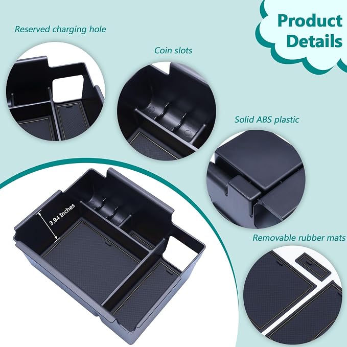 TOPINSTALL Black Center Console Organizer Tray Compatible with 2020-2026 Ford Explorer Accessories, Deep Armrest Storage Box with Coin Holder & Non-Slip Mats, 6th Gen Explorer Accessories