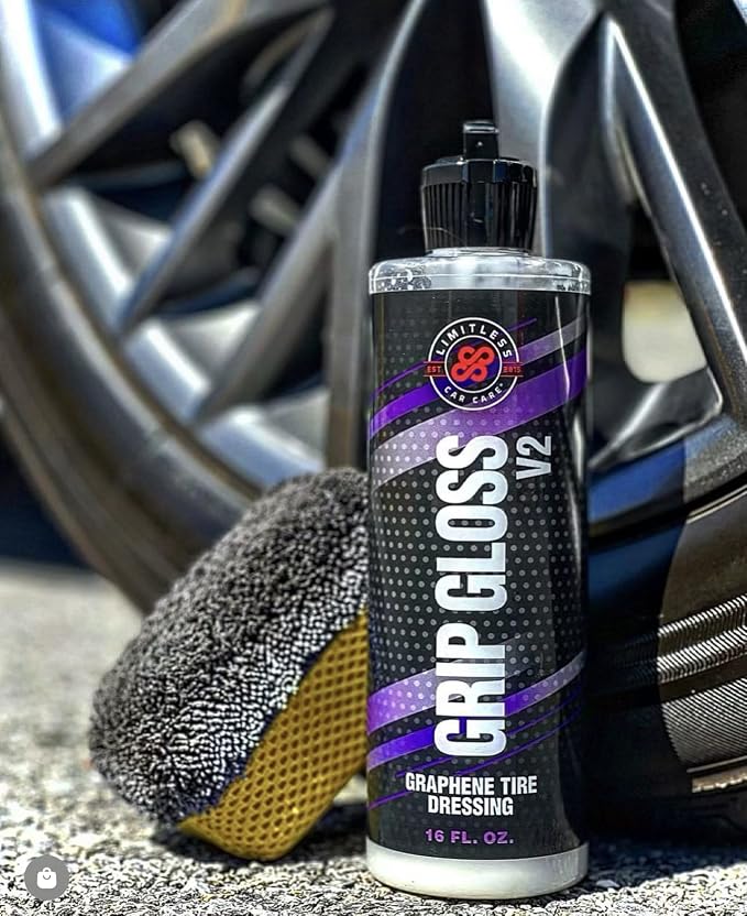 LimitlessCarCare Grip Gloss V2 Tire Dressing - Deep Black Finish W/Graphene Non Greasy Car Detailing | Ceramic Coating Like Tire Protection