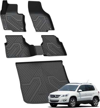 LASFIT Floor Mats for Volkswagen Tiguan 2009-2017, All Weather TPE Custom Fit Floor Liners for 1st & 2nd Rows Car Mats & Trunk Mats for VW Tiguan Accessories, Black