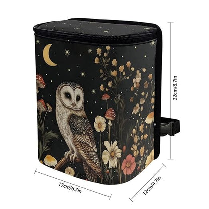 Talayituse Owl Mushroom Daisy Flower Print Car Trash Bin, Large Size Auto Trash Can Adjustable Portable Garbage Can with Lid, Vehicle Hanging Bag for Headrest Front Back Seat