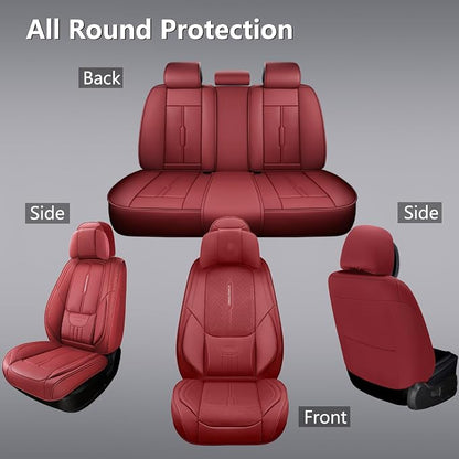 NS YOLO Universal Fit Full Coverage Leather Car Seat Covers for Cars,SUVs and Pick-up Trucks, Car Seat Protector,Automotive Seat Covers Full Set,Car Seat Cushion,Wine Red Seat Cover for 5 Seats