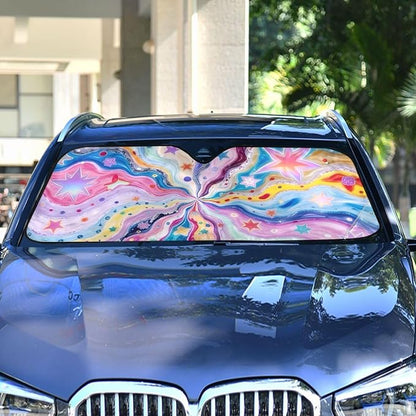 Cars Front Sun Shade Windshield,Foldable Reflective Sun Visor Colorful Star Windshield Sunshade Cover,Blocks UV Ray Sun Protect Interior Keep Cool,57" x 31.5 "Inches