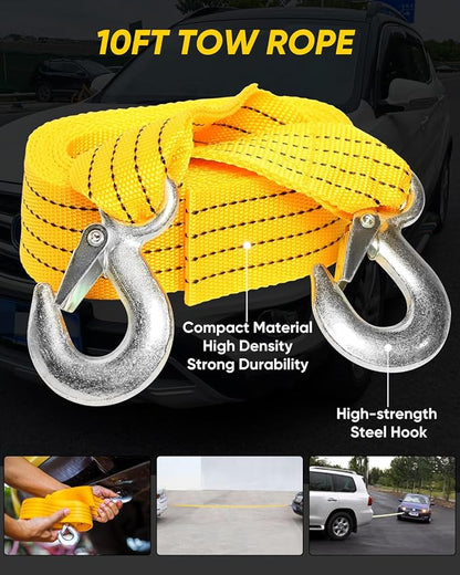 Car Emergency Kit, Roadside Emergency Car Kit with Warning Light Reflective Triangle, Jumper Cable, Tow Strap, Flashlight, First Aid Kit, Tire Pressure Gauge, Safety Hammer Car Tool Kit