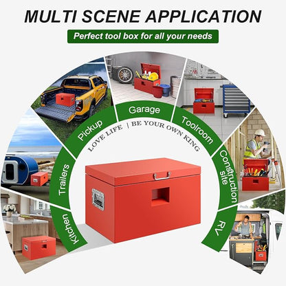 24" Truck Tool Box,Heacy Duty Metal Storage Organizer with Strong locking tongue,Trailer Tongue Box with Safe Hinge, for Truck,Pickup,RV,Garage,Best gift for family and friend,Red Power Coating