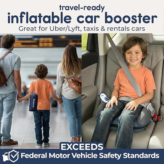 Hiccapop UberBoost Inflatable Backless Booster Seat for Kids, Portable Travel Car Seat | Ocean Steel Blue