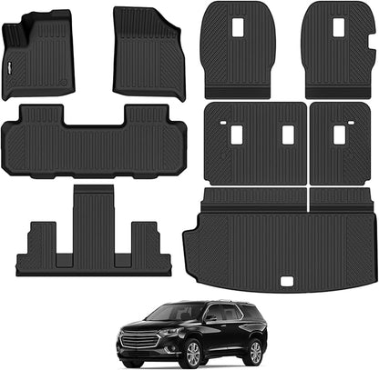 Floor Mats for 2018-2023 (Fit 2024 Traverse Limited) Chevrolet Traverse 7 Seats 2 Row Bucket Seat, Trunk Mat and Backrest Mat All Weather TPE Protector for Chevy Traverse Accessories