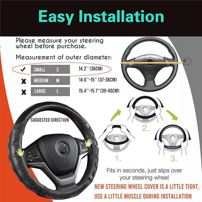 PINCTROT Small Size Steering Wheel Cover Great Grip with 3D Honeycomb Anti-Slip Design, 14 Inch (Black/Red Stitch)