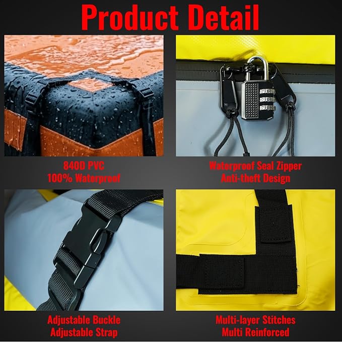 21 Cubic Feet Car Roof Cargo Carrier Bag, Waterproof Rooftop Bag for All Vehicle with/Without Racks, Soft Roof Top Storage Box with Anti-Slip Mat, 6 Door Hooks, Luggage Lock, Gray Yellow