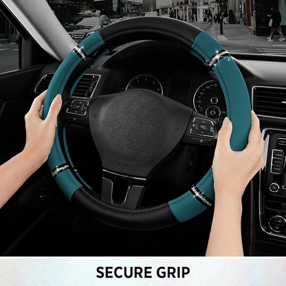 Road Comfort Leather Steering Wheel Cover – Premium Anti-Slip Car Steering Wheel Grip Cover – Universal Fit for 14.5”–15” Cars, Trucks & SUVs -Dark Blue