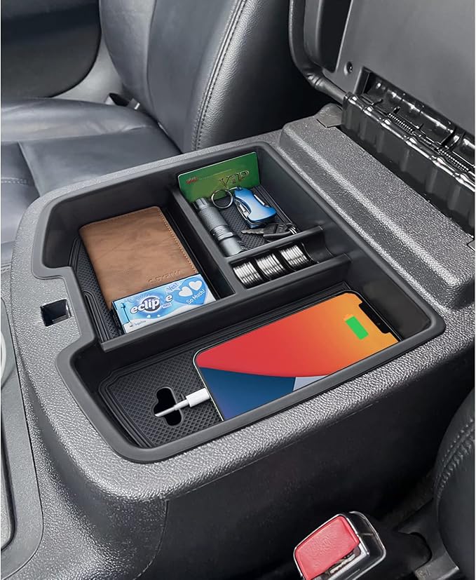 TOPINSTALL Center Console Organizer Compatible with 2007-2014 Chevy Silverado GMC Sierra Avalanche Tahoe Suburban Yukon Yukon XL Accessories, Truck Console Organizer Storage Full Size Tray