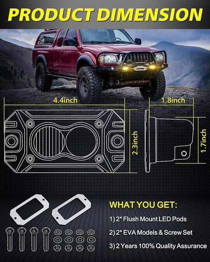 Amber Flush Mount LED Pods, AKD Part CREE LED Flush Bumper Lights 40W Spot Flood Combo Offroad Driving Light Amber LED Fog Chase Lights Pods for Trucks Pickup SUV UTV ATV