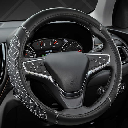 West Llama Customized Auto Car Steering Wheel Cover for Toyota Rav4 Corolla Camry Highlander (Diamond Quilted-Black+Gray-Standard Size)