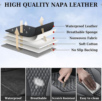 Coverado Waterproof Nappa Leather Car Seat Covers, Automotive Seat Covers，Front Car Seat Cushion & Car Seat Protector, Black Seat Covers Universal Fit for Most Cars, SUVs, Trucks