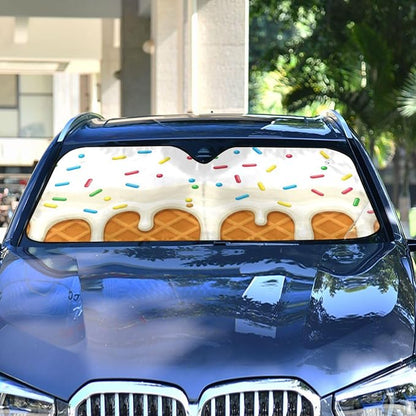 Cars Front Sun Shade Windshield,Foldable Reflective Sun Visor Ice Cream Cone Windshield Sunshade Cover,Blocks UV Ray Sun Protect Interior Keep Cool,57" x 31.5 "Inches