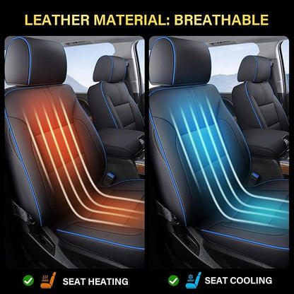 Coverado Silverado Seat Covers Full Set, Faux Leather Car Seat Covers Fit for Chevy Silverado GMC Sierra 2007-2013 & 2019-2026 1500, 2020-2026 2500HD 3500HD Crew Double Extended Cab(Blueline)