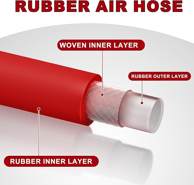 Hromee Tire Inflator Hose, 12 Inch Red Rubber Hose Whip for Tire Pressure Inflator Gauge