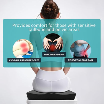 Gel Wheelchair Seat Cushion,Bed Sore Cushions for Butt,Memory Foam hemorrhoid Pillow for Chairs,Butt Pillow for Pressure Sore&Ulcer Pain,Sciatica &Coccyx Pain Relief,Washable-Cover(Black)