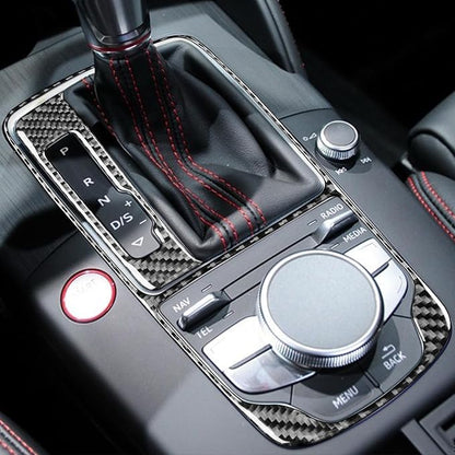 Real Premium Carbon Fiber Decor Compatible with Audi A3 S3 RS3 8V 2013 2014 2015 2016 2017 2018 2019 Car Automatic Gear Shift Panel Decal Kit Auto Interior Accessories Sticker 2pcs Black