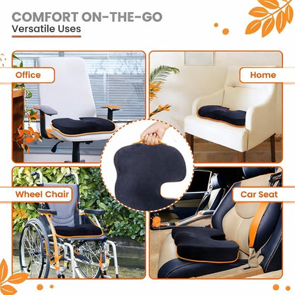 Premium Memory Foam Seat Cushion with Carrying Bag & Cooling Gel for Office Chair, Wheelchair, Travel, Car Seat, Gaming Chair for Coccyx & Tailbone Pain, Back Pain Relief, Sciatica Support