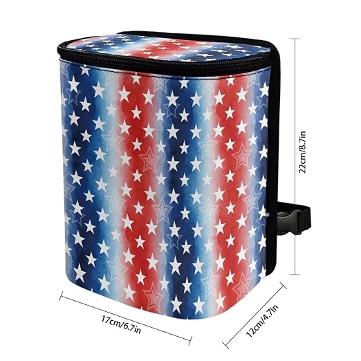 Talayituse American Flag Star Print Car Trash Can with Lid, 4th of July Leak Proof Auto Trash Bag Hanging Vehicle Garbage Can Multipurpose Storage Container for Back Seat Road Trip
