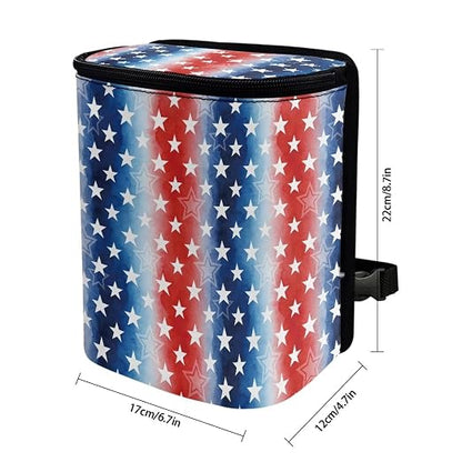 Talayituse American Flag Star Print Car Trash Can with Lid, 4th of July Leak Proof Auto Trash Bag Hanging Vehicle Garbage Can Multipurpose Storage Container for Back Seat Road Trip