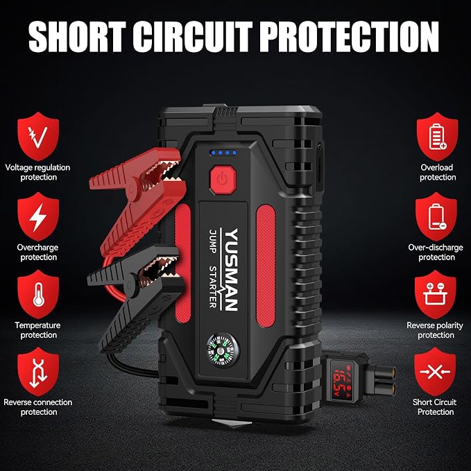 Jump Starter, 7000A Car Jump Starter, 12V Battery Jump Starter Pack, Portable Charger and Jumper Cables for All Gasoline and 10L Diesel Engines, Dual USB Quick Charge 3.0 and LED Bright Light