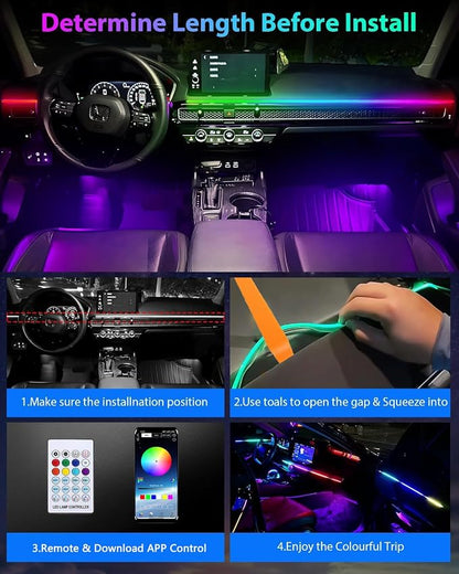Acrylic LED Lights for Car, 43.3in RGB Strip Light Car LED Lights Interior with USB Port, App Control, Music Sync, 146 LEDs Interior Ca r Lights for Women Men Gifts