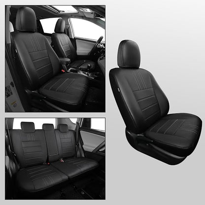 FREESOO RAV4 Seat Covers Full Set Custom Fit for Toyota Rav4 Gasoline LE (NOT for Hybrid) 2013 2014 2015 2016 2017 2018, Faux Leather Car Seat Cover, Airbag Compatible, Black