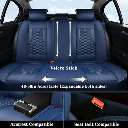 Coverado Car Seat Covers Full Set, 5 Seats Seat Covers for Cars, Nappa Leather Waterproof Car Seat Covers Automotive Seat Covers Interior Accessories Universal Fit Most Cars(Blue)