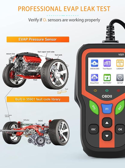 OBD2 Scanner - Car Code Reader Diagnostic Tool for Check Engine Light, Fault Code Reader & Reset, Real-Time Data, Voltage Test, EVAP & I/M Readiness for All OBD II Cars Since 1996 OBD2 V321