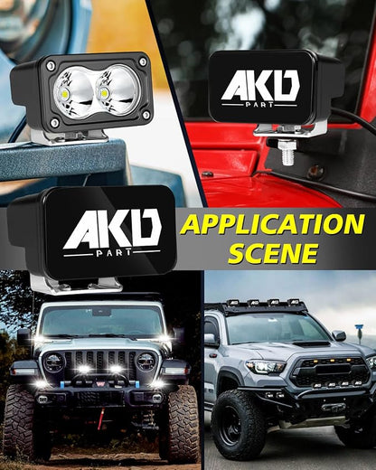 LED Pods with Wiring Harness & Black Covers 3 Inch 40W Spot CREE LED Pod Lights Small Off Road Driving Lights Fog Light 2 Packs for Trucks Motorcycle UTV ATV SUV Dirt Bike