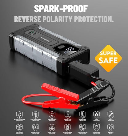 Sharmeal Car Jump Starter 6500A, Jump Starter Battery Pack for All Gas and 10.0L Diesel, 12V Portable Jump Box with LED Light