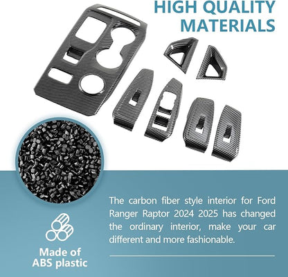 Central Control Gear Shift Panel Trim Cover Compatible with Ford Ranger Raptor 2024 2025, with Center Console Side Armrest Trim, Window Lift Switch Panel Cover