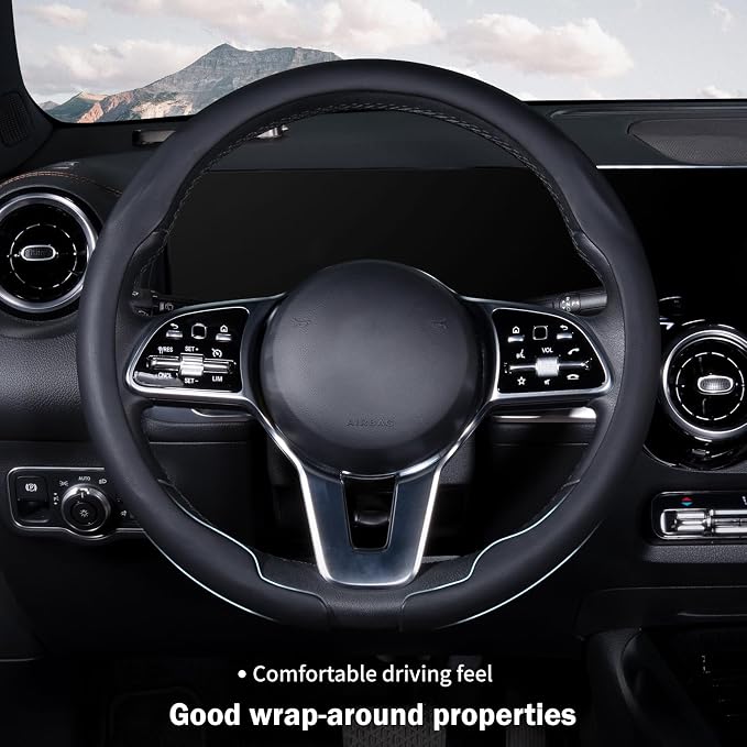 Steering Wheel Cover Thin Car Steering Wheel Accessories Universal Snap On Protector, Black