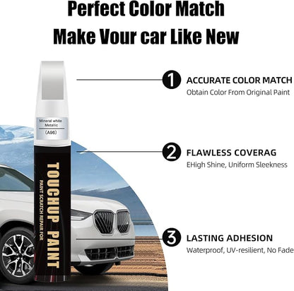 Mineral White Metallic(A96) Car Paint Touch Up Pen Compatible with BMW, 2-In-1 Color Accurate Touch Up Car Scratch Repair Paint Match BMW Series Automotive Scratch Remover for Nicks & Chips Repair