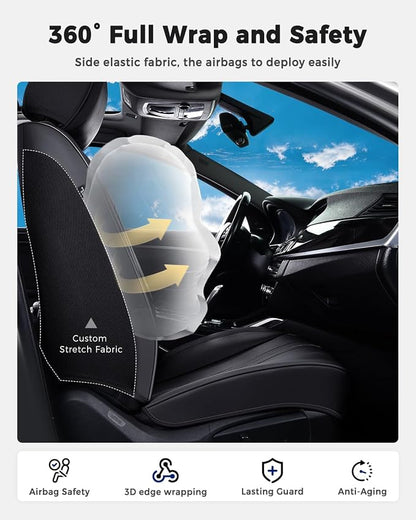 Huidasource Front Seat Covers, Luxury Faux Leather Front Car Seat Cover, Compatible with Airbags, Seatbelt Buckles, Perforation, Cooling＆Heating, Universal Fit for Most Cars, Vans, Trucks, SUVs, Black