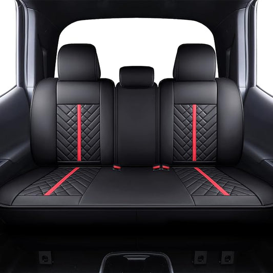 Tomatoman Tacoma Rear Seat Covers Compatible with Toyota Tacoma 2005-2025 2026 TRD Sport OffRoad Limited SR5 V6 Crew Double Extended Cab Truck Waterproof Leather Back Car Cushions(Rear Seat/Black-Red)