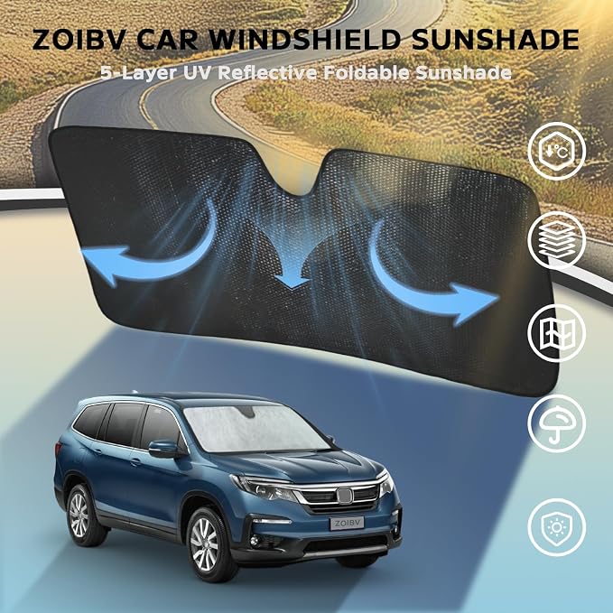 Car Windshield Sun Shade for Honda Pilot 2016-2024, 5-Layer Bubble Foldable Thicken Front Window Sunshade Sun Visor Protection Accessories - Blocks Heat & UV Rays Keep Car Cooler