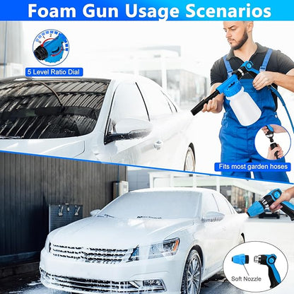 THINKWORK Car Wash Kit, Car Detailing Kit with Foam Gun, Car Wash Brush Mop and Large Folding Bucket Suitable for Car Cleaning, Blue Car Wash Set Gift for Men and Women