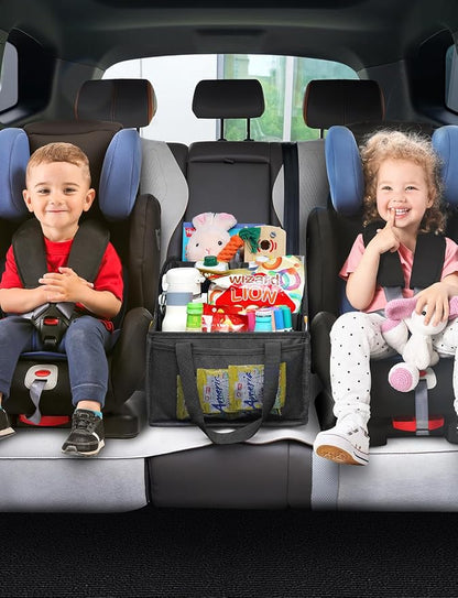 YOHOOLYO Car Seat Organizer Backseat Car Organizer with 4 Compartments, 4 Cup Holders and 7 Mesh Pockets for Front and Rear Seat, Black