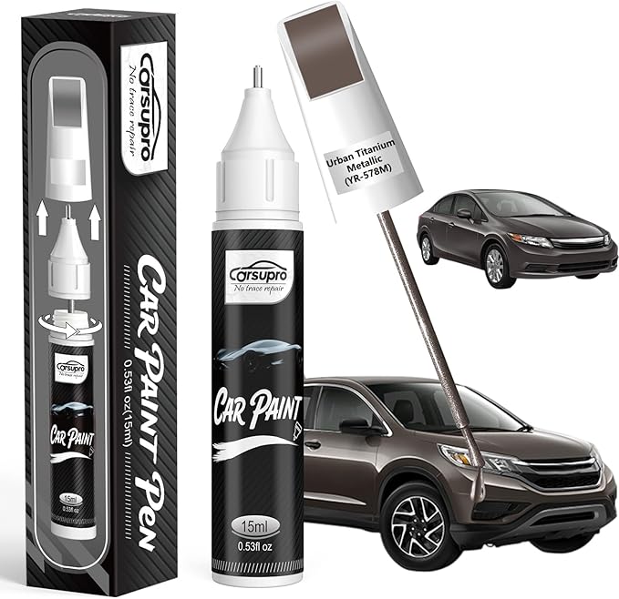 Urban Titanium Metallic(YR-578M) for Honda Touch Up Paint Pen, 2 in 1 Car Scratch Remover with Pen Tip and Brush, Precise Color Match for Car Paint Scratch Repair, Quickly and Easily Fix Chips and Nicks