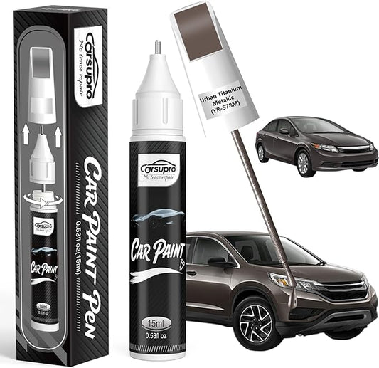 Urban Titanium Metallic(YR-578M) for Honda Touch Up Paint Pen, 2 in 1 Car Scratch Remover with Pen Tip and Brush, Precise Color Match for Car Paint Scratch Repair, Quickly and Easily Fix Chips and Nicks