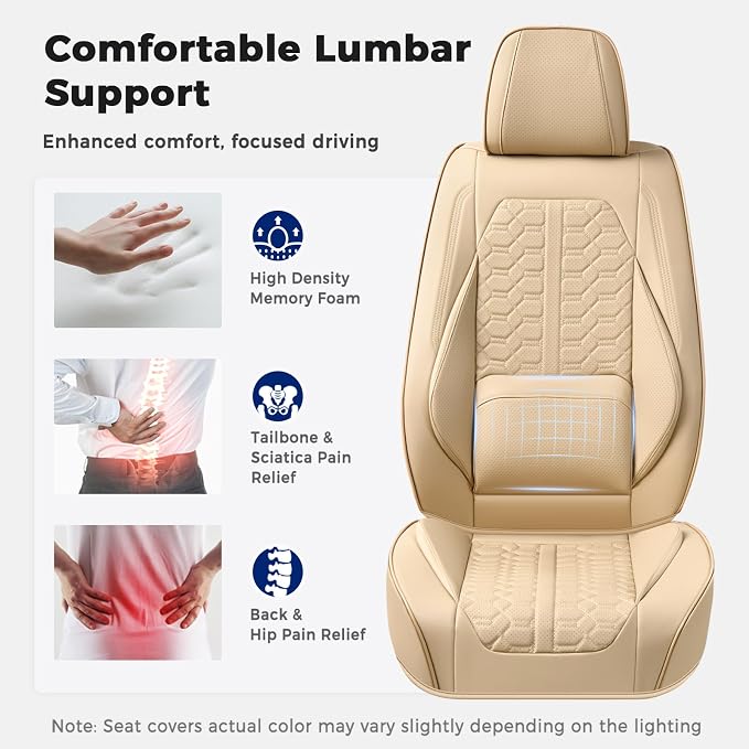 Huidasource Front Leather Seat Covers, Car Seat Covers Front Seats Universal Fit for Most Cars SUV Trucks, 360° Full Wrap Luxury Automotive Seat Covers, Seat Cushion Covers Protector, Beige