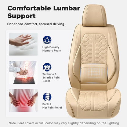 Huidasource Front Leather Seat Covers, Car Seat Covers Front Seats Universal Fit for Most Cars SUV Trucks, 360° Full Wrap Luxury Automotive Seat Covers, Seat Cushion Covers Protector, Beige