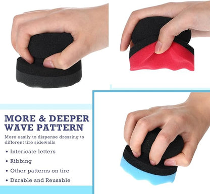 6 Pcs Tire Hex Grip Dressing Applicator Washable Tire Shine Applicator Dressing Pad Car Detailing Foam Sponge Reusable Tire Cleaner Sponge for No Slip Tire (Black, Red, Blue, 3.15 Inch Diameter)